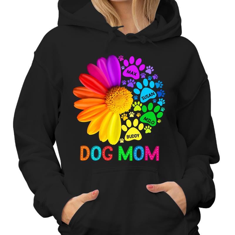 Hoodie & Sweatshirts Dog Mom Half Colorful Daisy Flower Personalized Hoodie Sweatshirt
