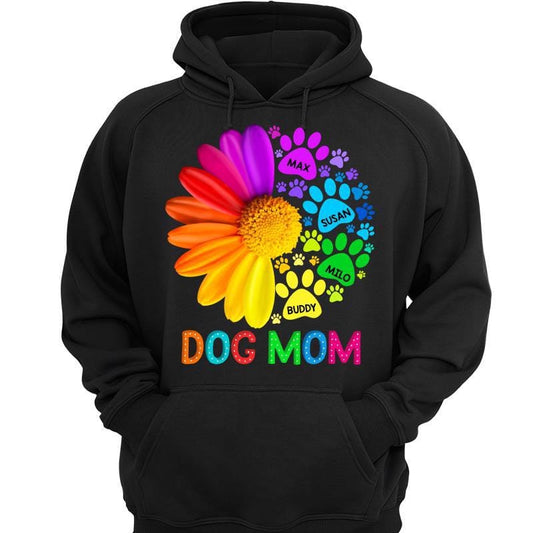 Hoodie & Sweatshirts Dog Mom Half Colorful Daisy Flower Personalized Hoodie Sweatshirt Hoodie / Black Hoodie / S
