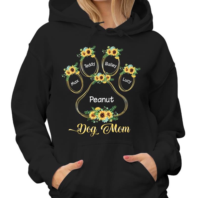 Hoodie & Sweatshirts Dog Mom Sunflower Outline Personalized Hoodie Sweatshirt