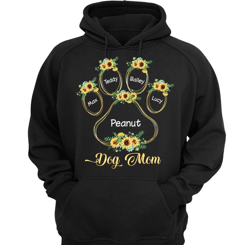Hoodie & Sweatshirts Dog Mom Sunflower Outline Personalized Hoodie Sweatshirt Hoodie / Black Hoodie / S