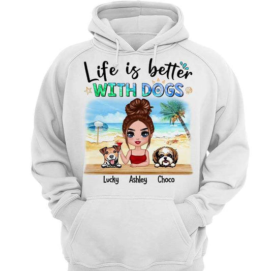 Hoodie & Sweatshirts Doll Summer Woman And Dog At Beach Personalized Hoodie Sweatshirt Hoodie / White Hoodie / S
