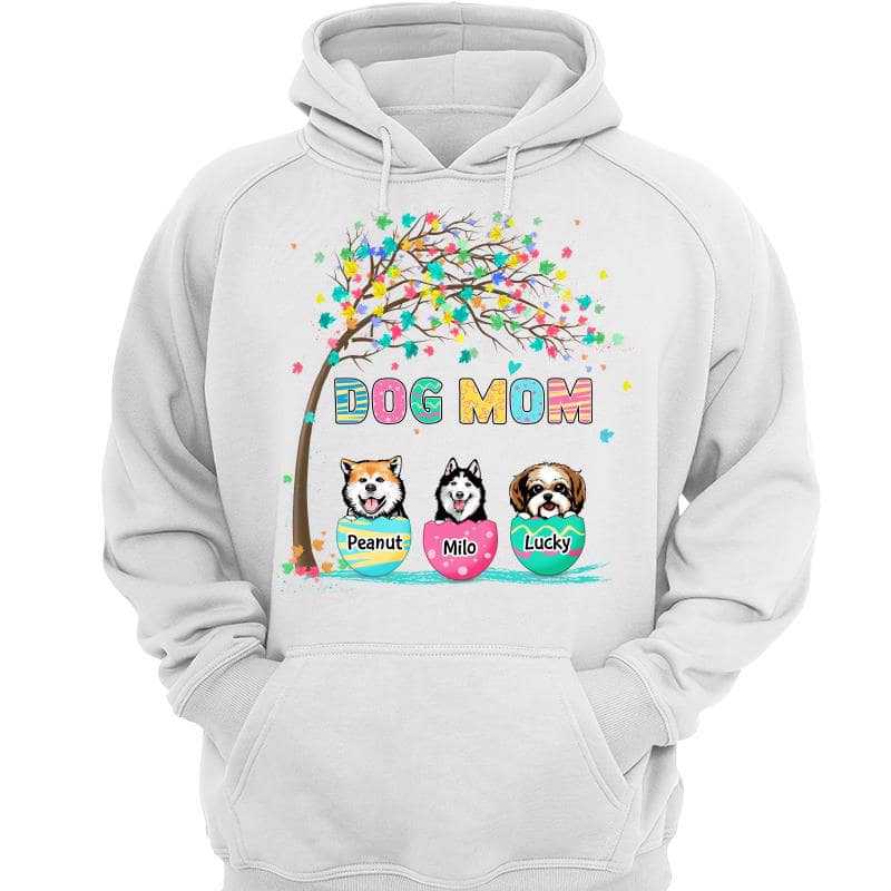 Hoodie & Sweatshirts Easter Peeking Dogs Under Tree Gift For Dog Mom Personalized Hoodie Sweatshirt Hoodie / White Hoodie / S