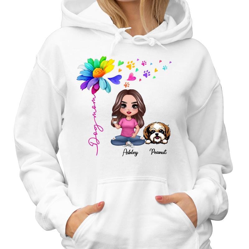 Hoodie & Sweatshirts Flying Hearts Paw Colorful Flower Dandelion Doll Dog Mom Personalized Hoodie Sweatshirt
