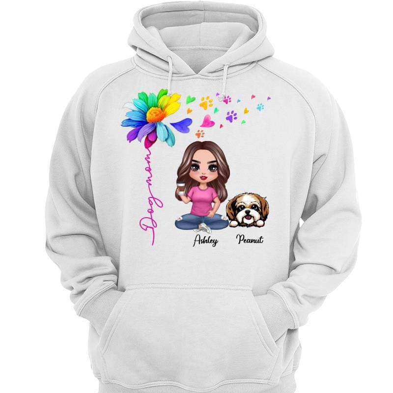 Hoodie & Sweatshirts Flying Hearts Paw Colorful Flower Dandelion Doll Dog Mom Personalized Hoodie Sweatshirt Hoodie / White Hoodie / S