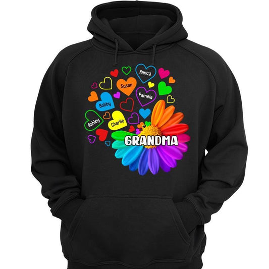 Hoodie & Sweatshirts Grandma Colorful Daisy Flower Hearts Personalized Hoodie Sweatshirt Hoodie / Black Hoodie / S