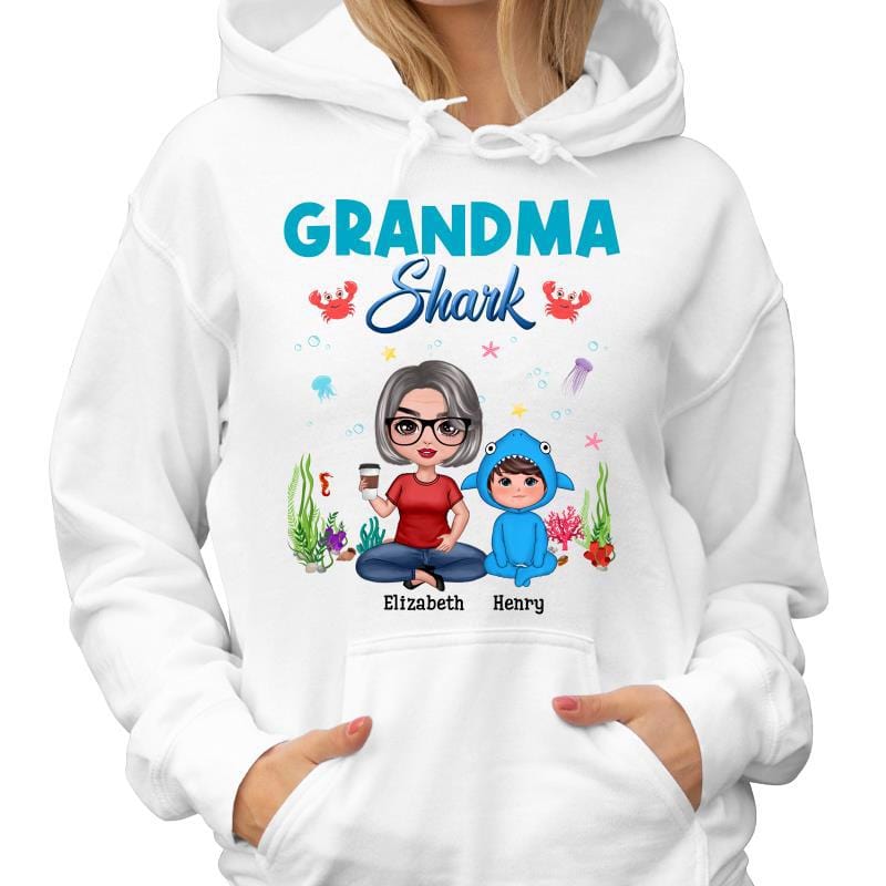 Hoodie & Sweatshirts Grandma Mom Auntie Shark Doll Kids Mother‘s Day Gift Personalized Hoodie Sweatshirt