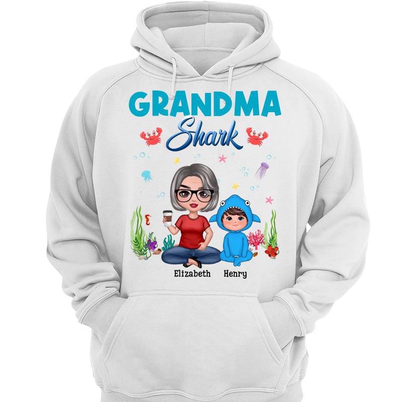 Hoodie & Sweatshirts Grandma Mom Auntie Shark Doll Kids Mother‘s Day Gift Personalized Hoodie Sweatshirt Hoodie / White Hoodie / S