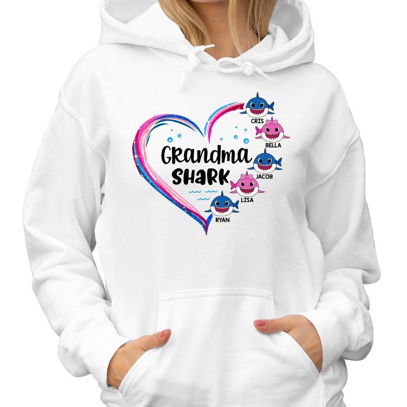 Hoodie & Sweatshirts Grandma Mom Auntie Shark Heart Personalized Hoodie Sweatshirt