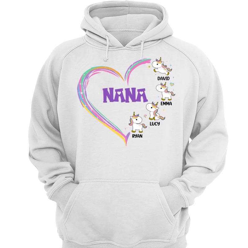 Hoodie & Sweatshirts Grandmacorn Grandma Mom Heart Cute Unicorn Personalized Hoodie Sweatshirt Hoodie / White Hoodie / S