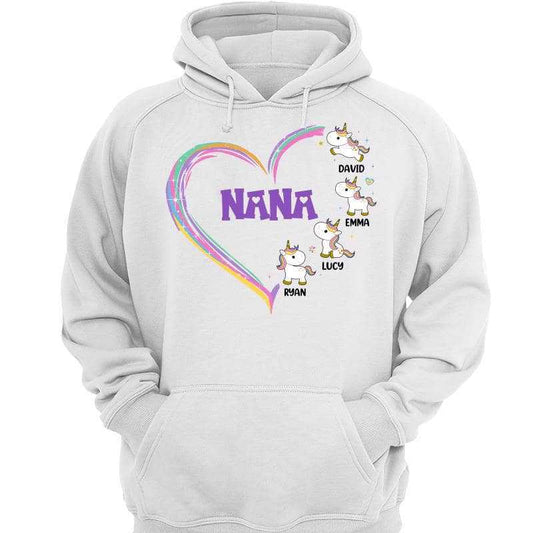 Hoodie & Sweatshirts Grandmacorn Grandma Mom Heart Cute Unicorn Personalized Hoodie Sweatshirt Hoodie / White Hoodie / S