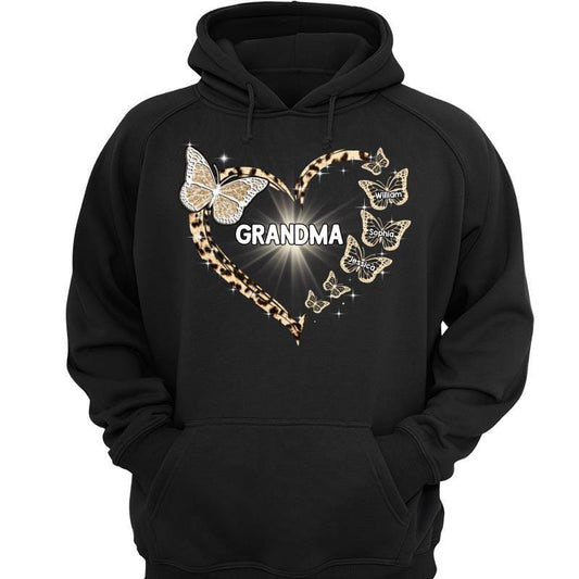 Hoodie & Sweatshirts Leopard Butterflies Heart Grandma Personalized Hoodie Sweatshirt Hoodie / Black Hoodie / S
