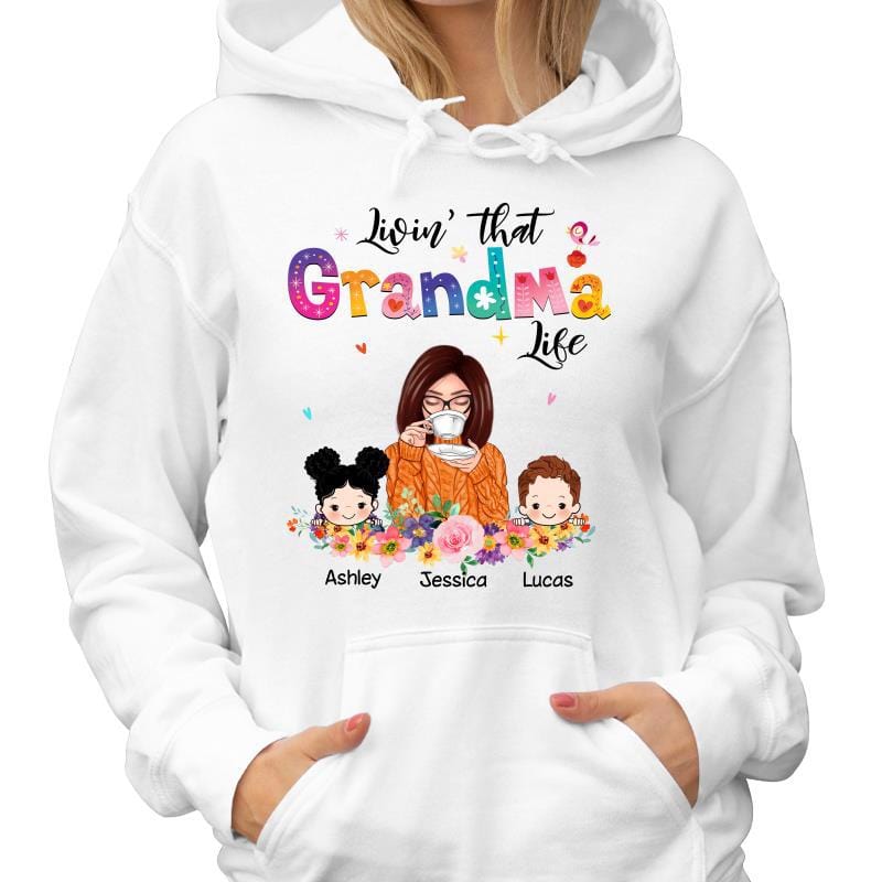 Hoodie & Sweatshirts Livin‘ That Grandma Life Coffee Girl Personalized Hoodie Sweatshirt