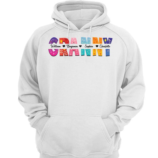 Hoodie & Sweatshirts Mom Grandma Colorful Pattern Cut Through Mother‘s Day Personalized Hoodie Sweatshirt Hoodie / White Hoodie / S