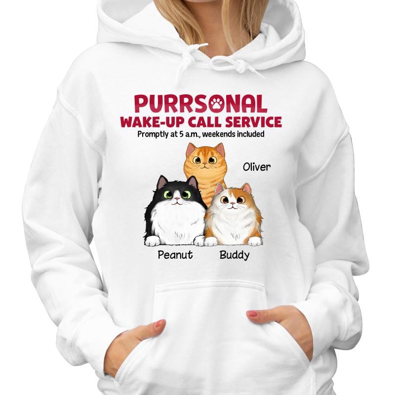 Hoodie & Sweatshirts Wake-up Call Service Fluffy Cats Funny Gift For Cat Lover Personalized Hoodie Sweatshirt