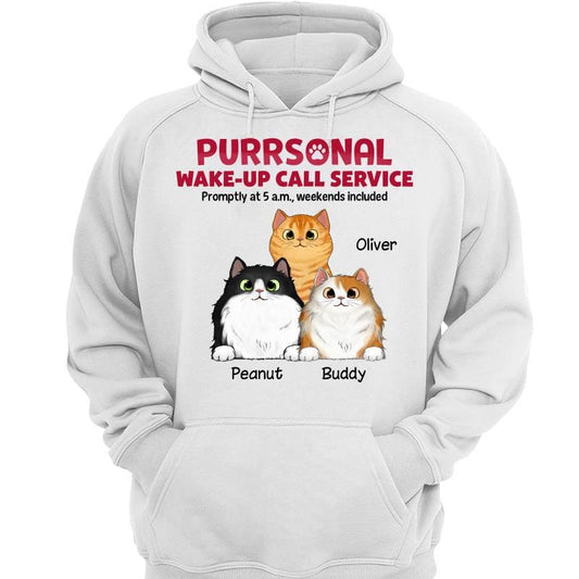 Hoodie & Sweatshirts Wake-up Call Service Fluffy Cats Funny Gift For Cat Lover Personalized Hoodie Sweatshirt Hoodie / White Hoodie / S