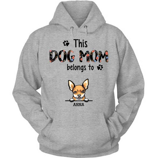 Hoodie This Dog Mom Belongs To Peeking Dog Personalized Hoodie Pullover Hoodie / S / Ash