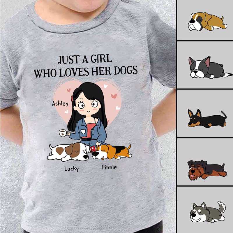 Kid Apparel Just A Girl Loves Dogs Chibi Personalized Youth Shirt
