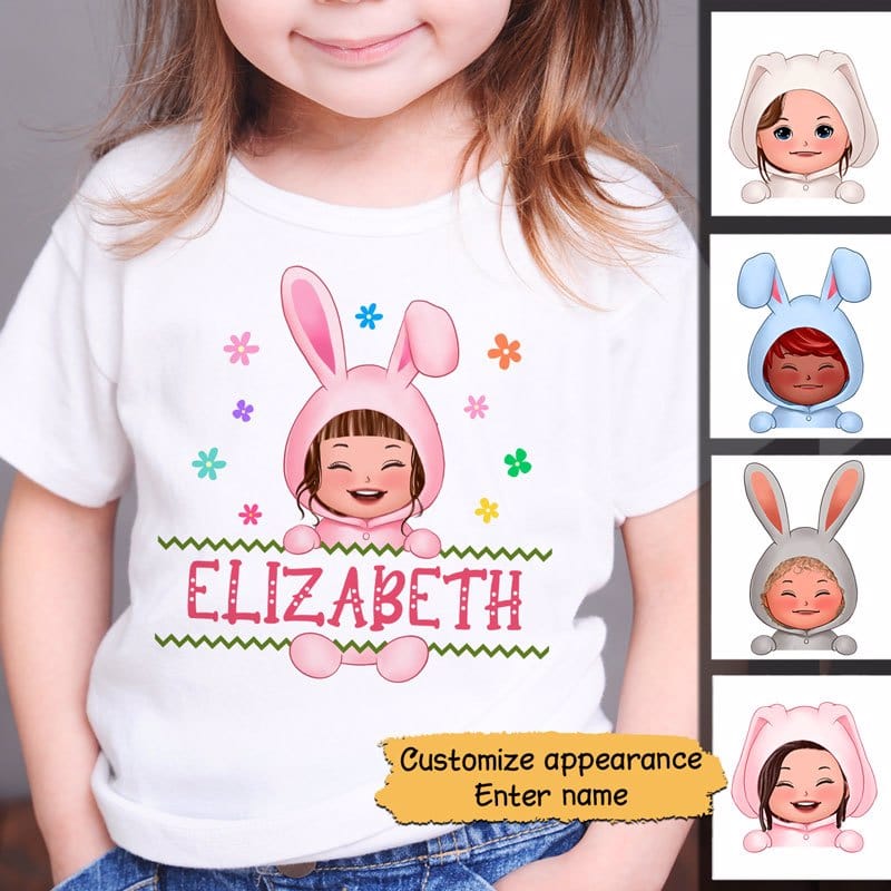 Kid T-Shirt Easter Bunny Kid Doll Custom Gift For Kid Personalized Youth Shirt Youth Tee / White / XS