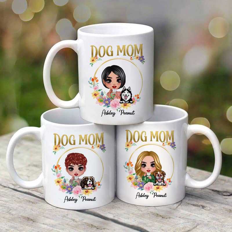Mug Dog Mom Floral Circle Gift Personalized Mug