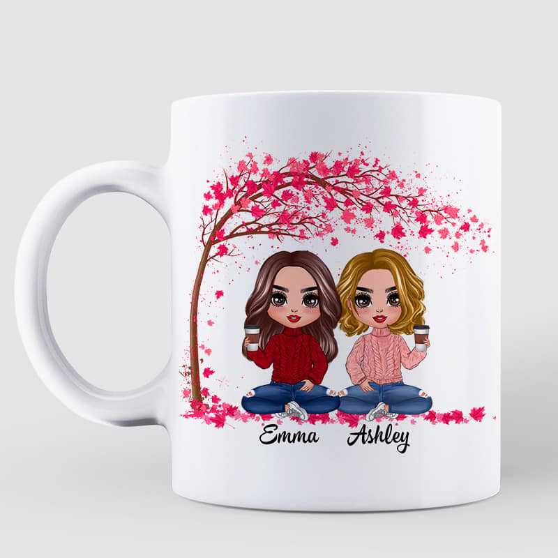 Mug Doll Besties Sisters Under Tree Fall Season Personalized Mug