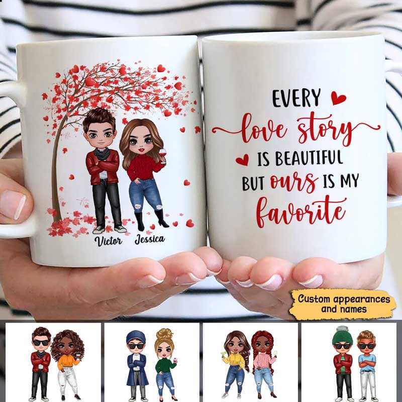 Mug Doll Couple Under Tree Valentine Gift Personalized Mug Ceramic Mug / White / 11oz