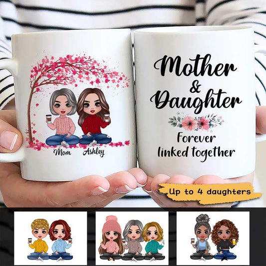 Mug Doll Women Gift For Mother Mom And Daughters Sitting Under Tree Personalized Mug Ceramic Mug / White / 11oz