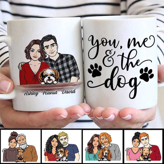 Mug Front View Couple Embrace And Dogs You Me And The Dogs Personalized Mug Ceramic Mug / White / 11oz