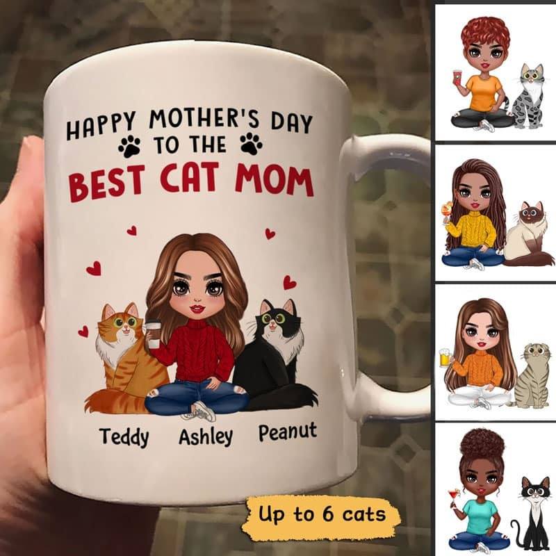 Mug Happy Mother‘s Day To The Best Cat Mom Gift Doll Woman Personalized Mug Ceramic Mug / White / 11oz