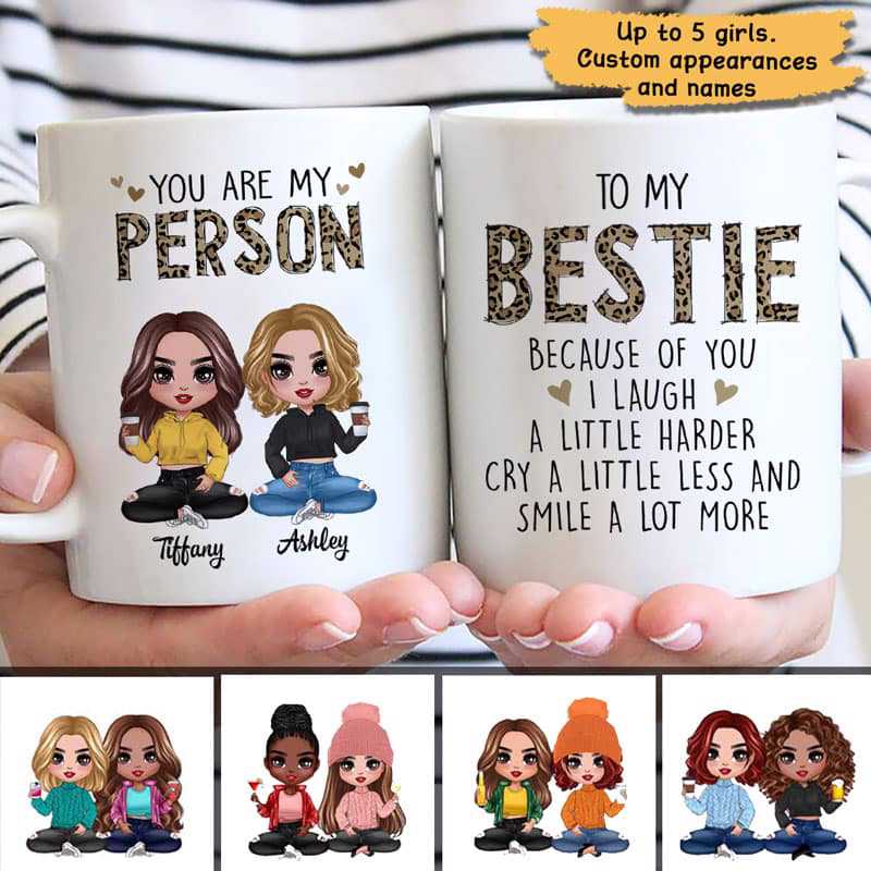 Mug Leopard Doll Girls Sitting Gift For Besties Sisters Siblings Personalized Mug Ceramic Mug / White / 11oz