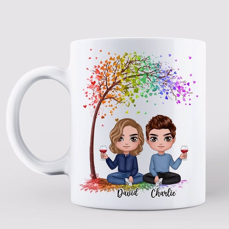 Mug LGBT Doll Couple Under Tree Personalized Mug