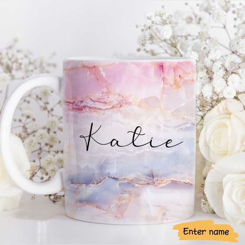 Mug Printed Marble Glitter Texture Flowing Name Personalized Ceramic Coffee Mug 11oz
