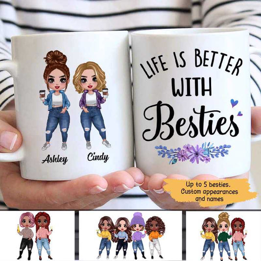 Mug Purple Flower Doll Besties Sisters Standing Personalized Mug Ceramic Mug / White / 11oz