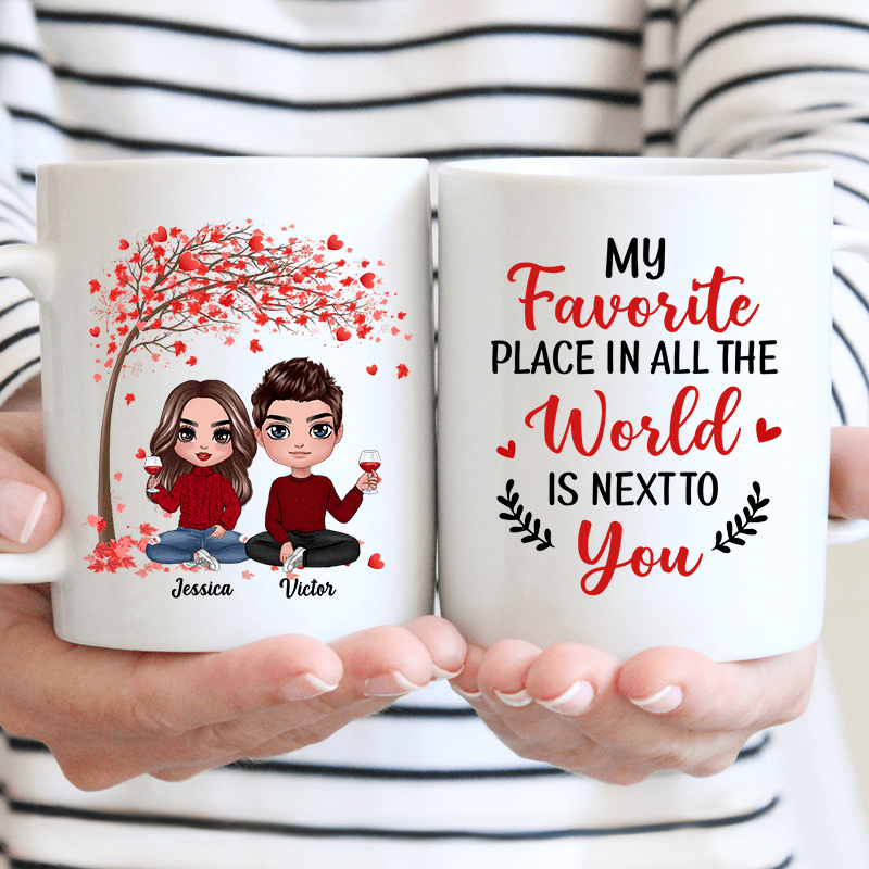 Mug Red Tree Doll Couple Sitting Valentine‘s Day Gift For Him For Her Personalized Mug