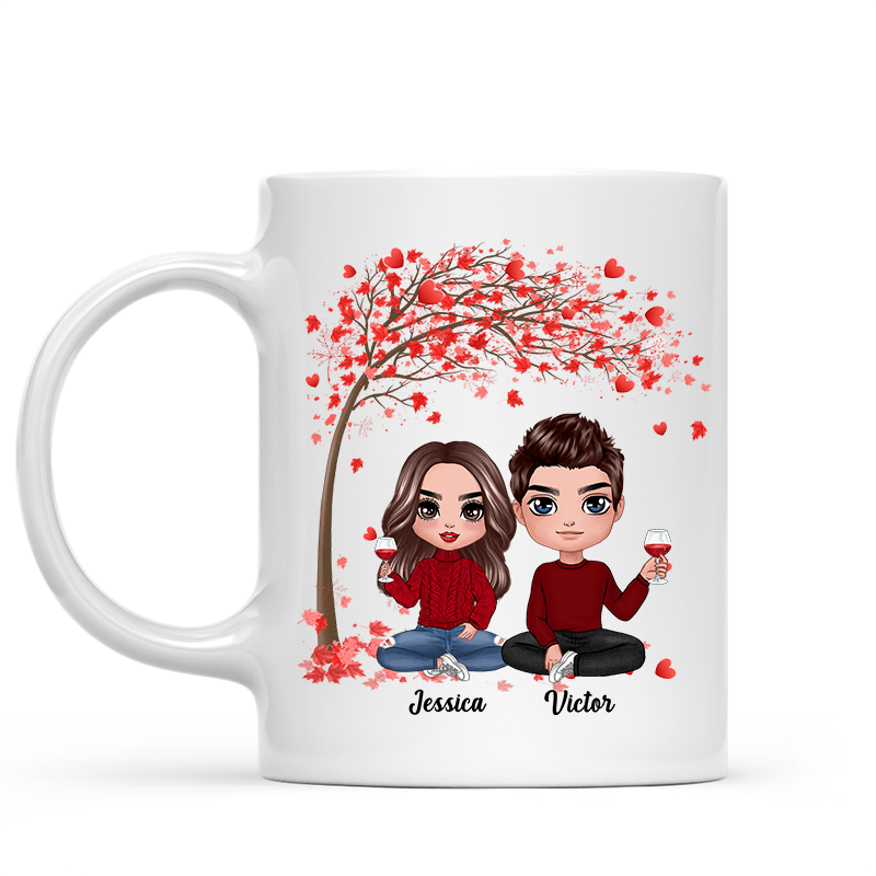 Mug Red Tree Doll Couple Sitting Valentine‘s Day Gift For Him For Her Personalized Mug