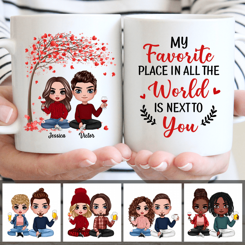 Mug Red Tree Doll Couple Sitting Valentine‘s Day Gift For Him For Her Personalized Mug