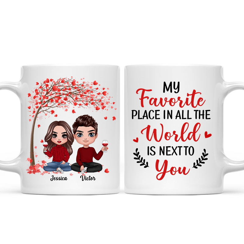Mug Red Tree Doll Couple Sitting Valentine‘s Day Gift For Him For Her Personalized Mug Ceramic Mug / White / 11oz