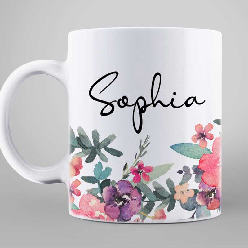 Mug Watercolor Flower Name Gift For Her Gift For Woman Personalized Coffee Mug