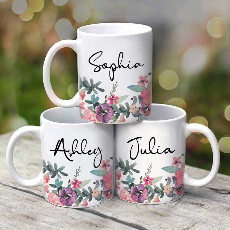 Mug Watercolor Flower Name Gift For Her Gift For Woman Personalized Coffee Mug