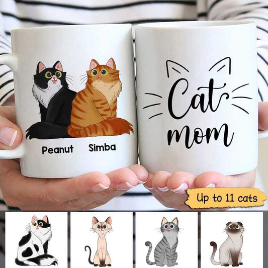 Mugs Cat Mom Dad Sitting Cat Cartoon Personalized Coffee Mug 11oz