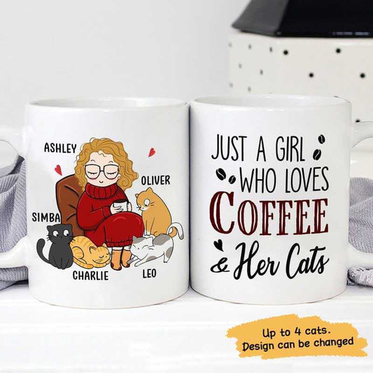 Mugs Chibi Coffee Girl And Her Cats Personalized Mug 11oz