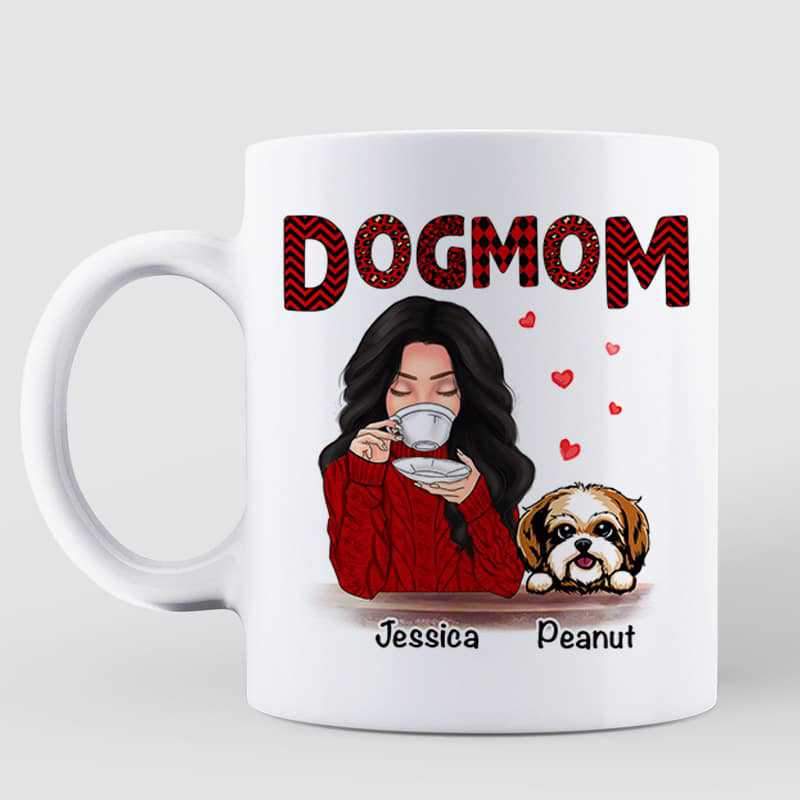 Mugs Dog Mom Red Patterned Personalized Coffee Mug 11oz