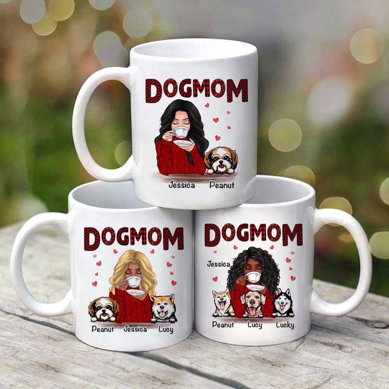 Mugs Dog Mom Red Patterned Personalized Mug 11oz