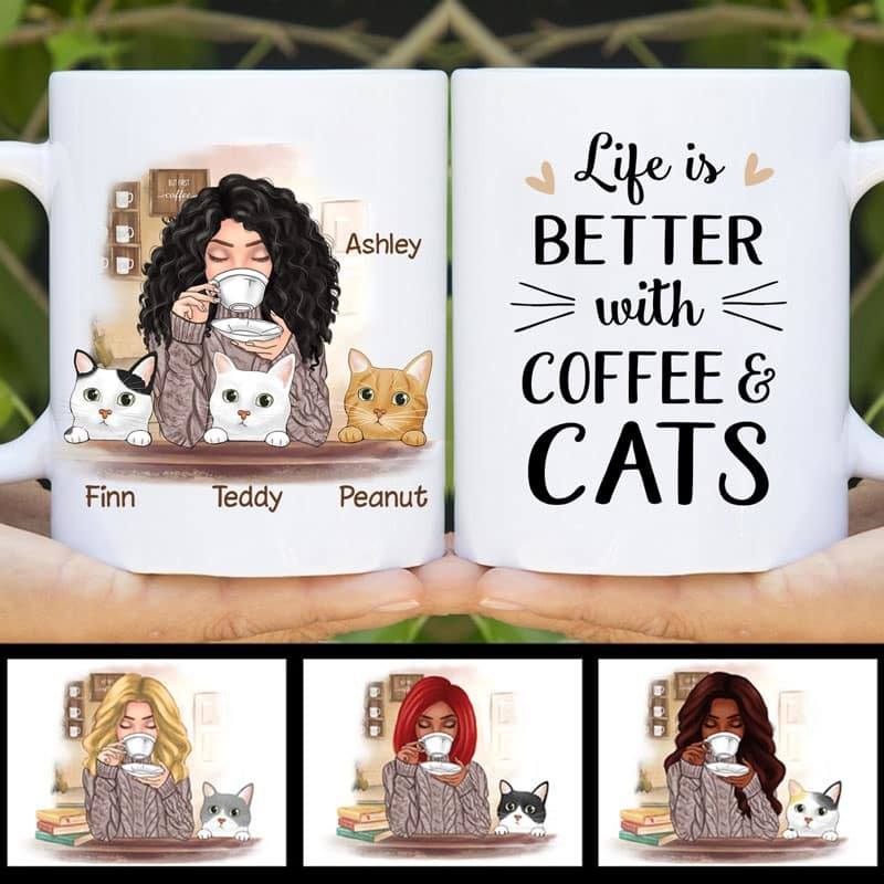Mugs Life Better Cat Coffee Girl Personalized Mug 11oz