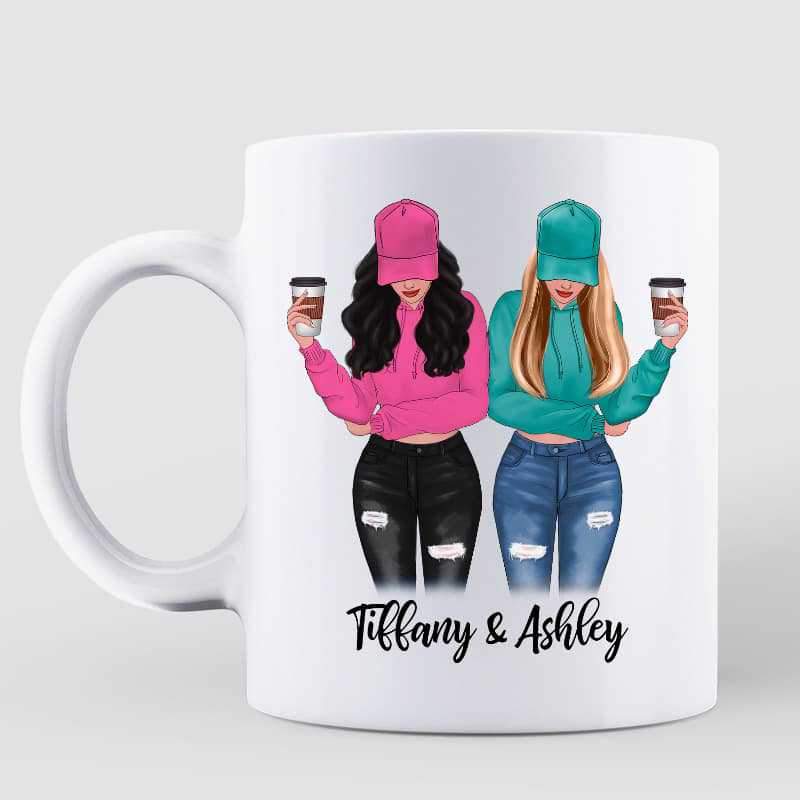 Mugs Long Distance Modern Girls Besties Front View Personalized Mug 11oz