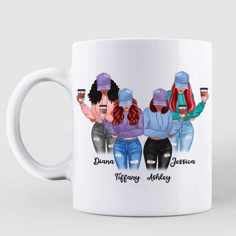 Mugs Modern Girls Front View To My Bestie Personalized Mug (4 Besties) 11oz
