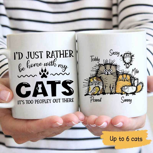 Mugs Stay Home With My Fluffy Cats Personalized Cat Coffee Mug 11oz