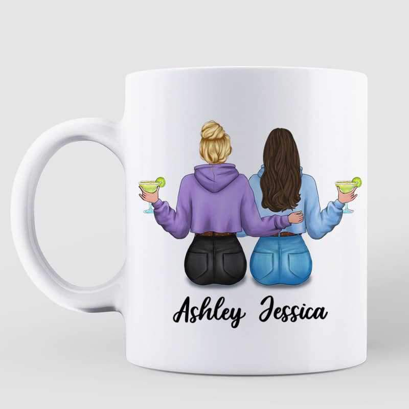 Mugs We‘re Trouble Besties Modern Girls Back View Personalized Mug 11oz