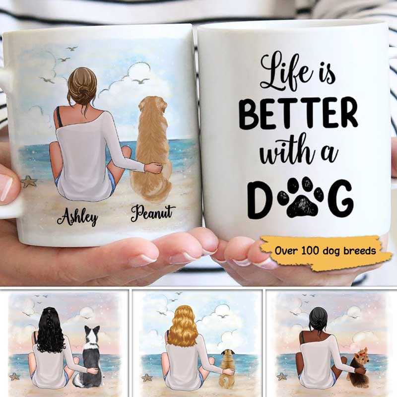 Mugs Woman And Dog At Sea Personalized Coffee Mug 11oz