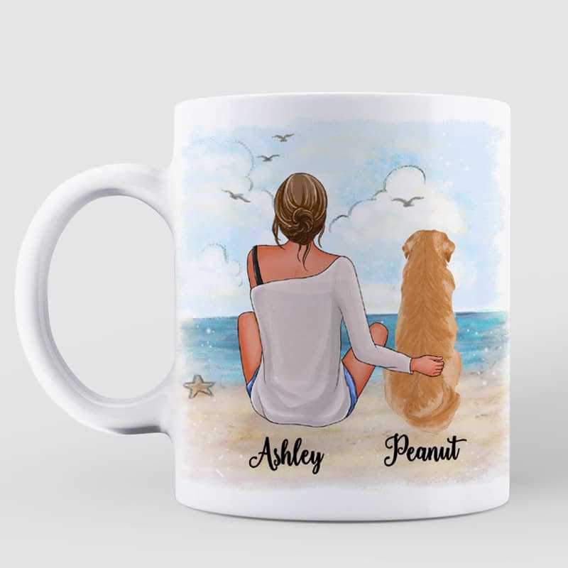 Mugs Woman And Dog At Sea Personalized Coffee Mug 11oz