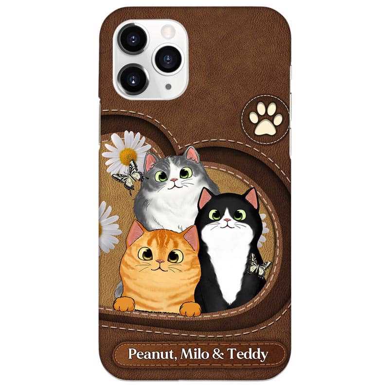 Phone Case Fluffy Cat Leather Pattern Personalized Phone Case